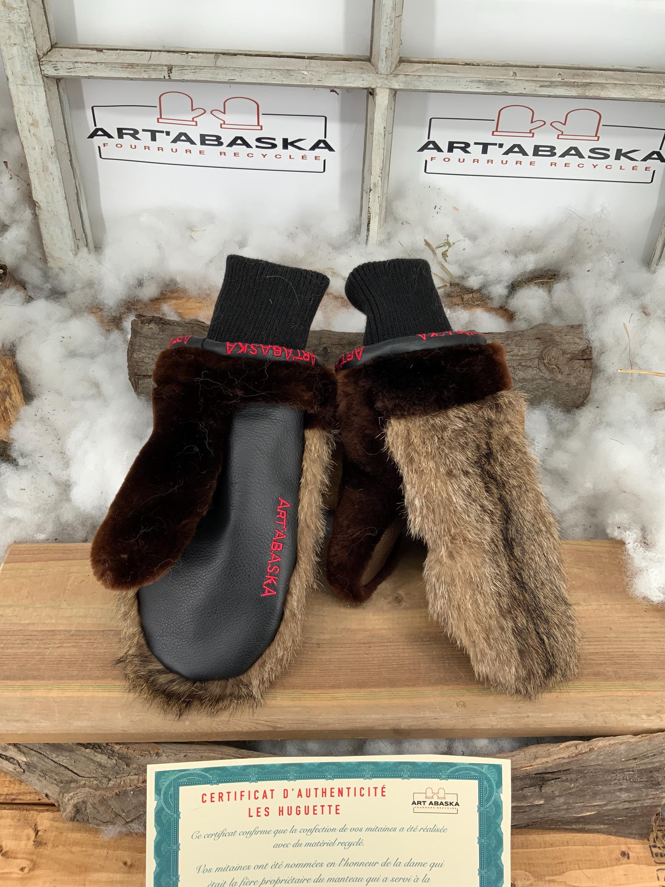Mitaines de Ville en fourrure et cuir recyclés, Les Huguette Grandeur Médium