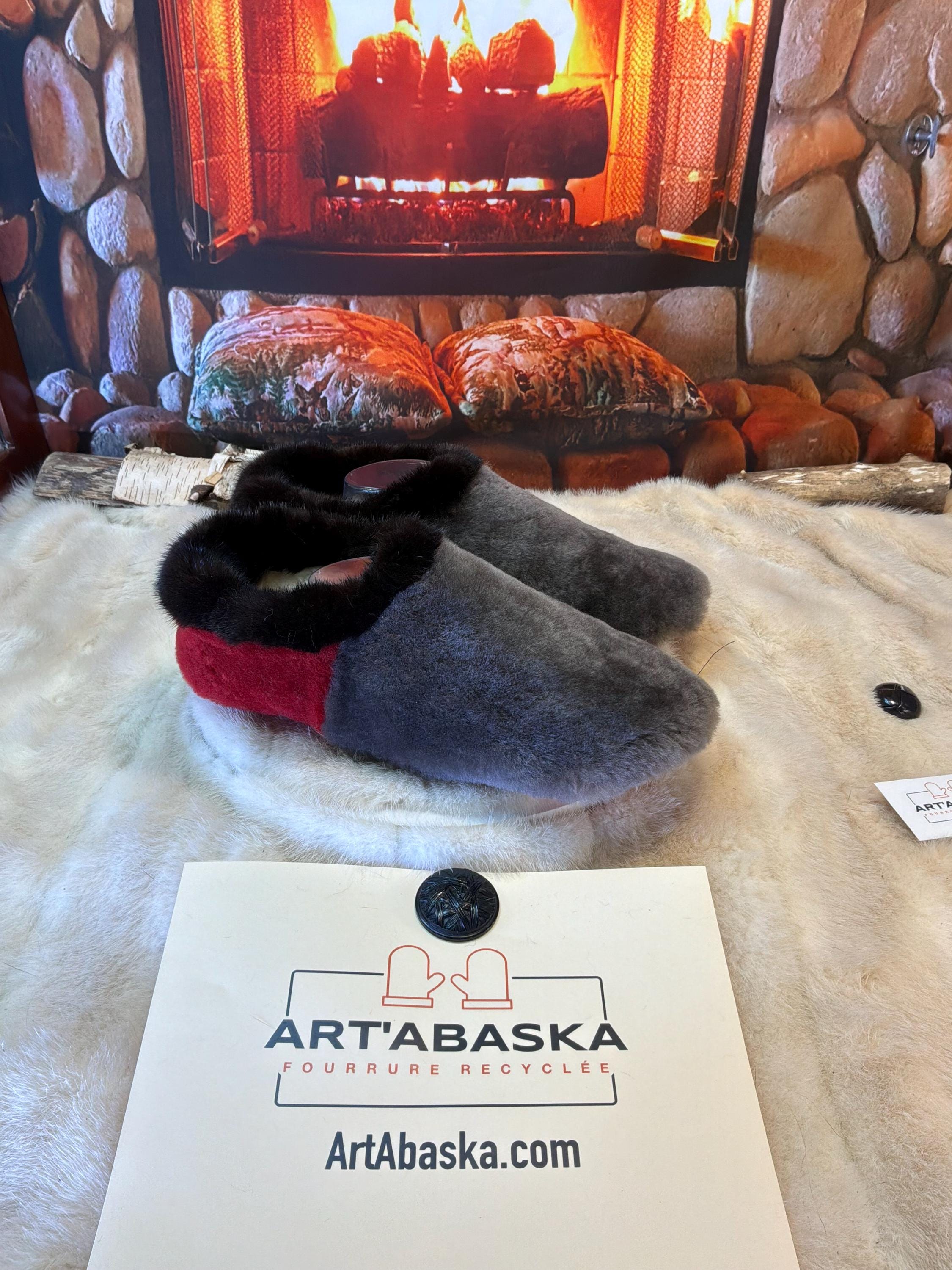 Slipper Magella pointure 11 Homme – Sherling italien & cuir recyclé, pièce unique faite à la main au Québec