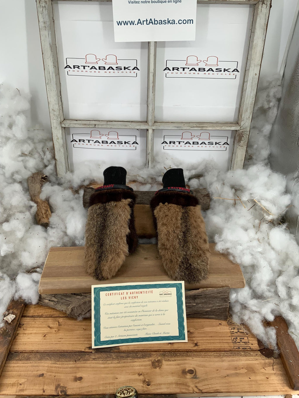 Mitaines de Ville en fourrure et cuir recyclés, Les Vicky Grandeur Médium