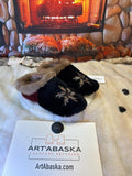 Slipper Alexina pointure 9 femme – Sherling italien & cuir recyclé, pièce unique faite à la main au Québec Édition Brodée
