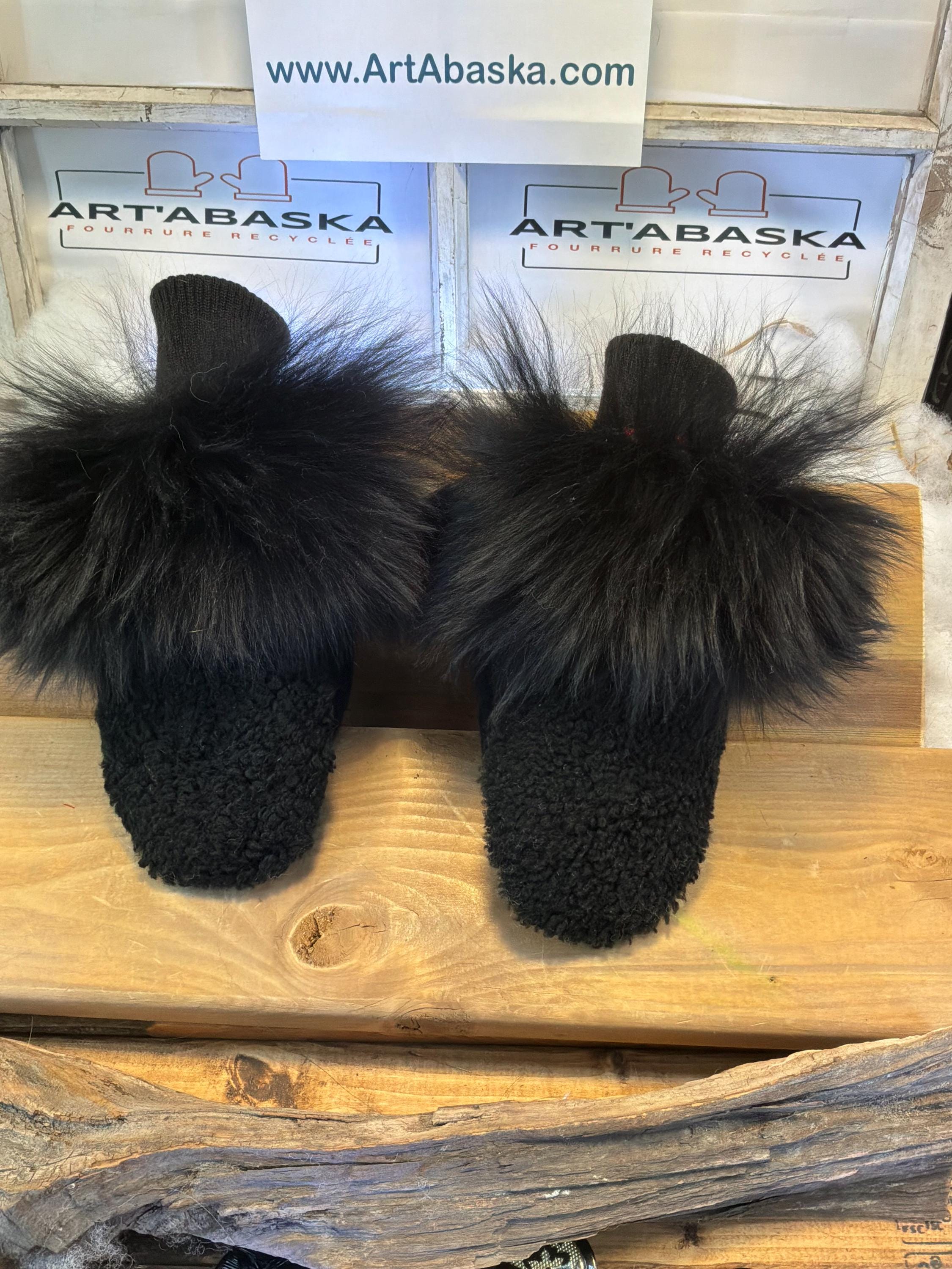 Mitaines de ville Small Antoinette en fourrure recyclée – Faites à la main au Québec – Légères, élégantes, confort urbain La panthère noire