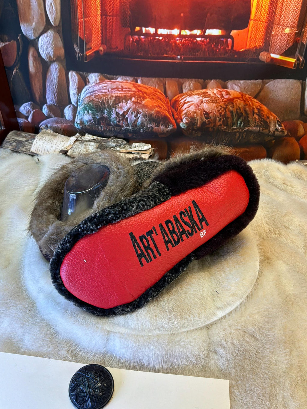 Slipper Sylvianne pointure 8 femme – Sherling italien & cuir recyclé, pièce unique faite à la main au Québec