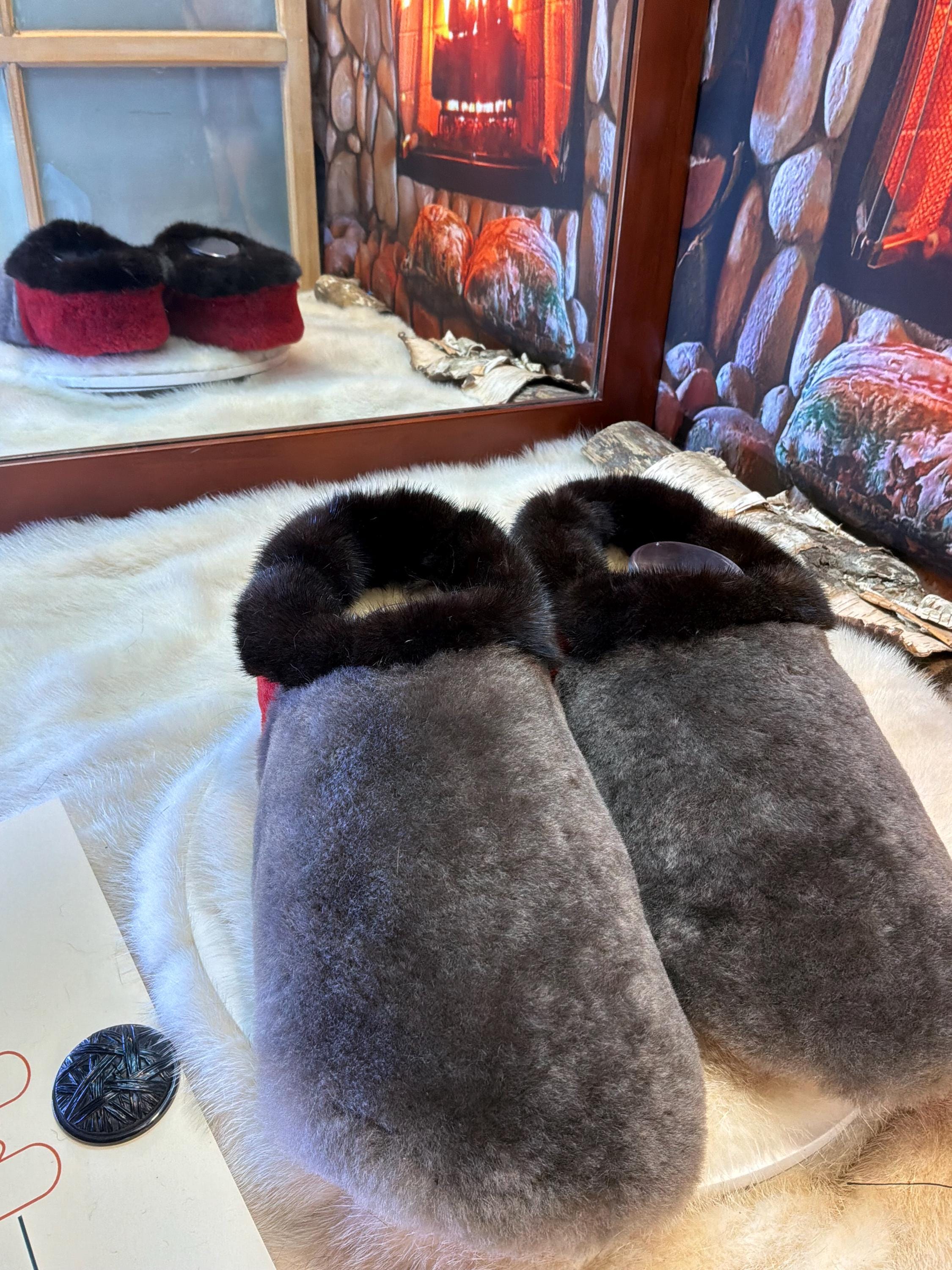 Slipper Magella pointure 11 Homme – Sherling italien & cuir recyclé, pièce unique faite à la main au Québec