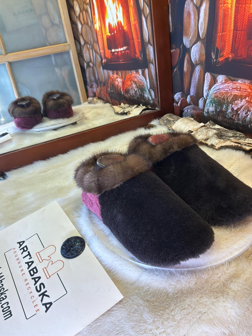 Slipper Véronique pointure 8 femme – Sherling italien & cuir recyclé, pièce unique faite à la main au Québec