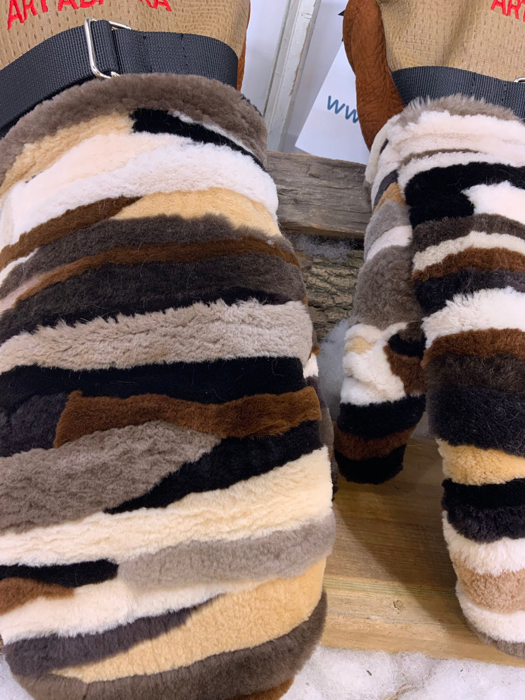 Mitaines Les Liliane – Édition Spéciale Patchwork – fourrure recyclée luxueuse & cuir fait à la main – taille XL Québec