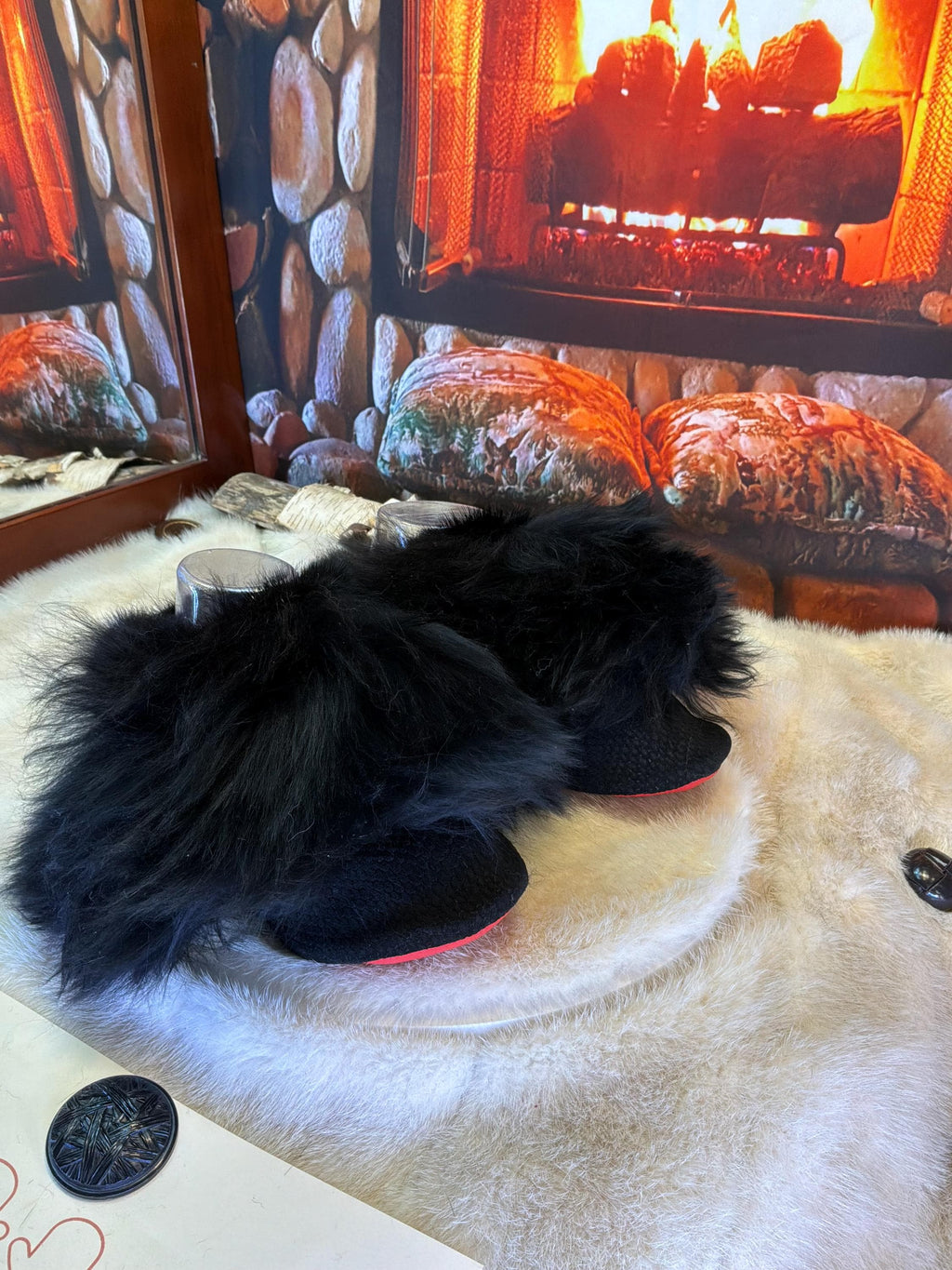 Slipper Doris pointure 7 femme – Sherling italien & cuir recyclé, pièce unique faite à la main au Québec