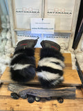 Mitaines fourrure recyclée cuir italien fait à la main Québec Small Jacqueline artistique pièce unique
