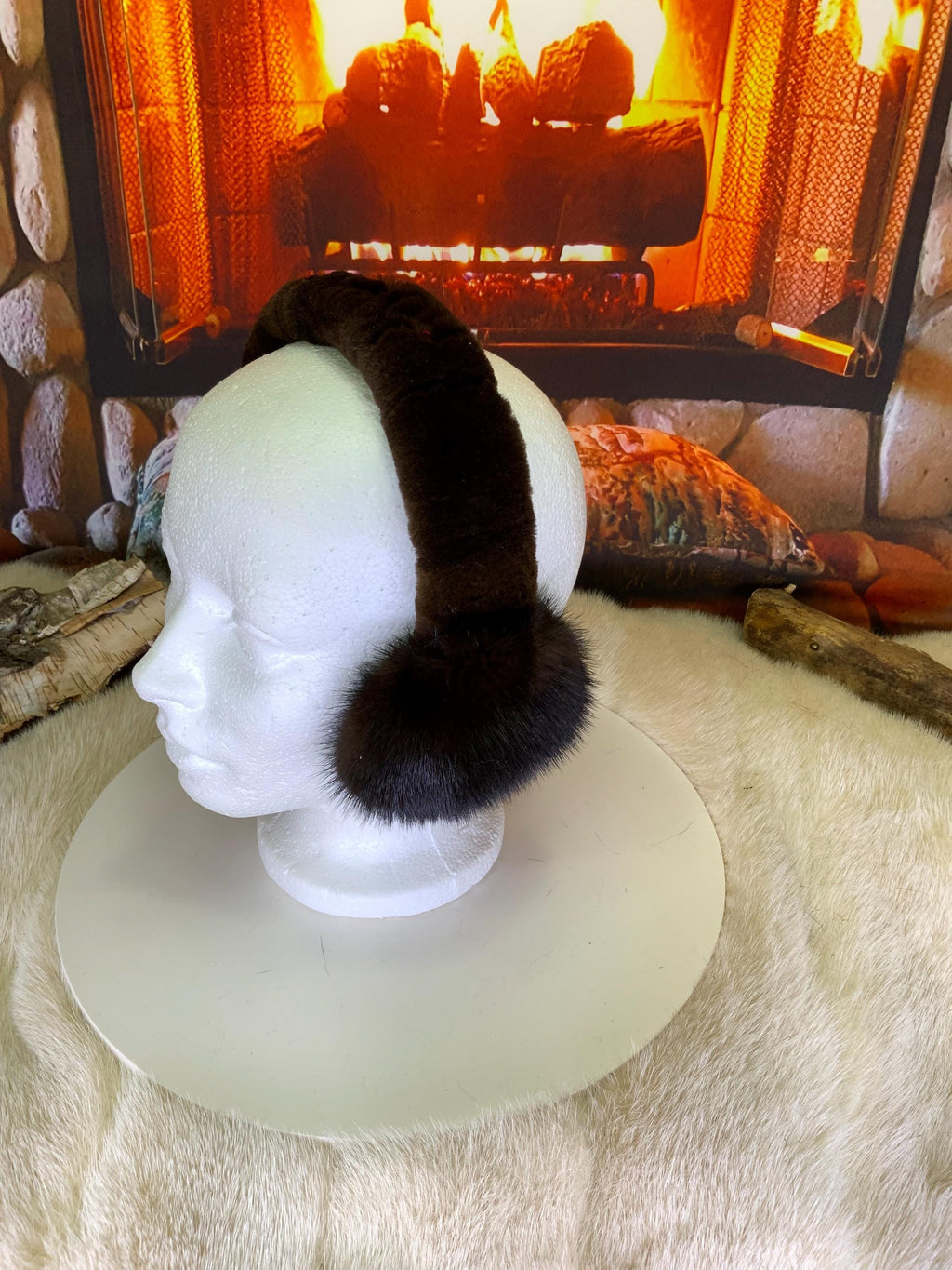 Cache-Oreilles tout en fourrure recyclée édition Vison brun naturel recyclé Les Francine