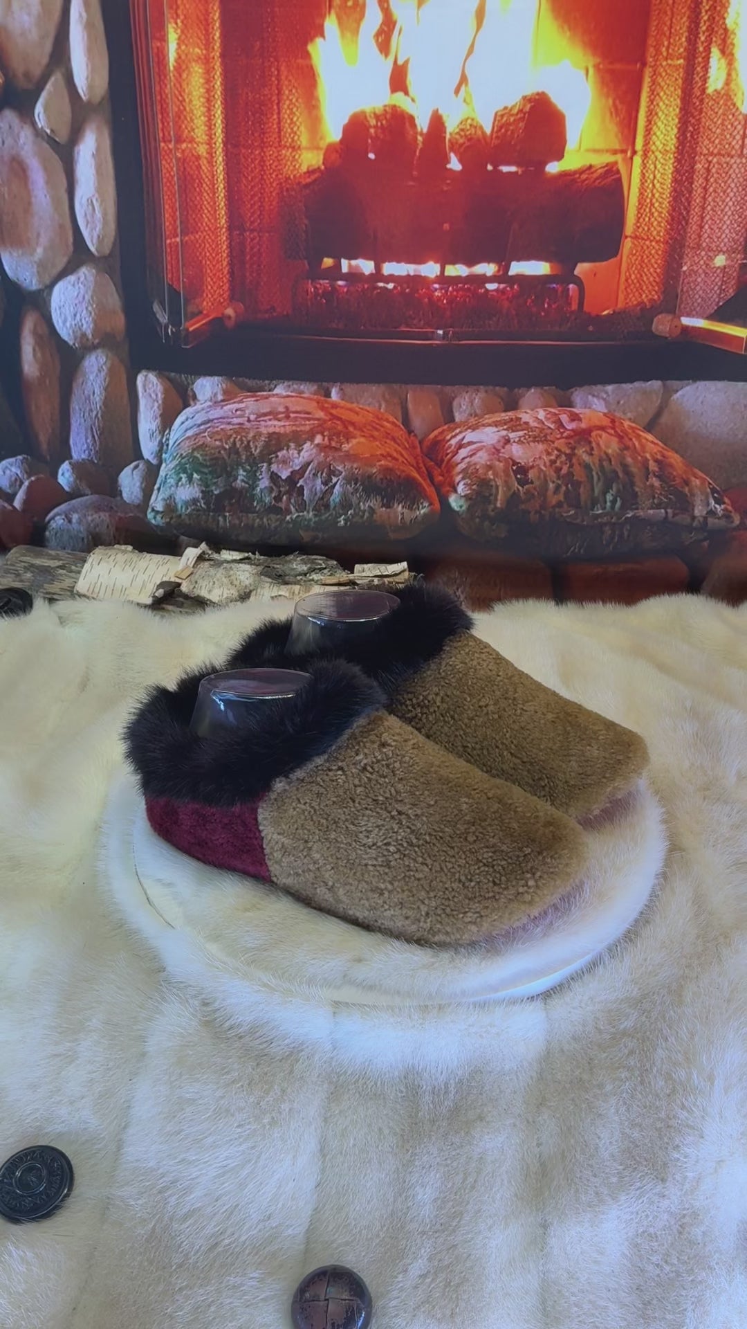Slipper Jacynthe pointure 7 femme – Sherling italien & cuir recyclé, pièce unique faite à la main au Québec