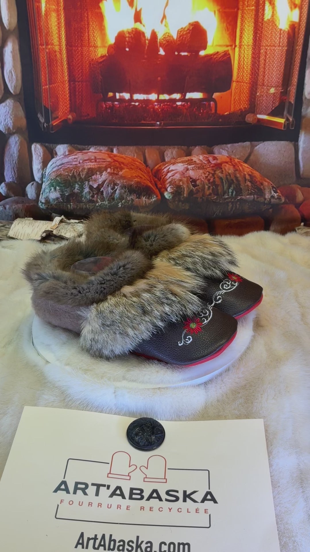 Slipper Diane pointure 9 Homme / 11 femme  – Sherling italien & cuir recyclé, pièce unique faite à la main au Québec édition spéciale