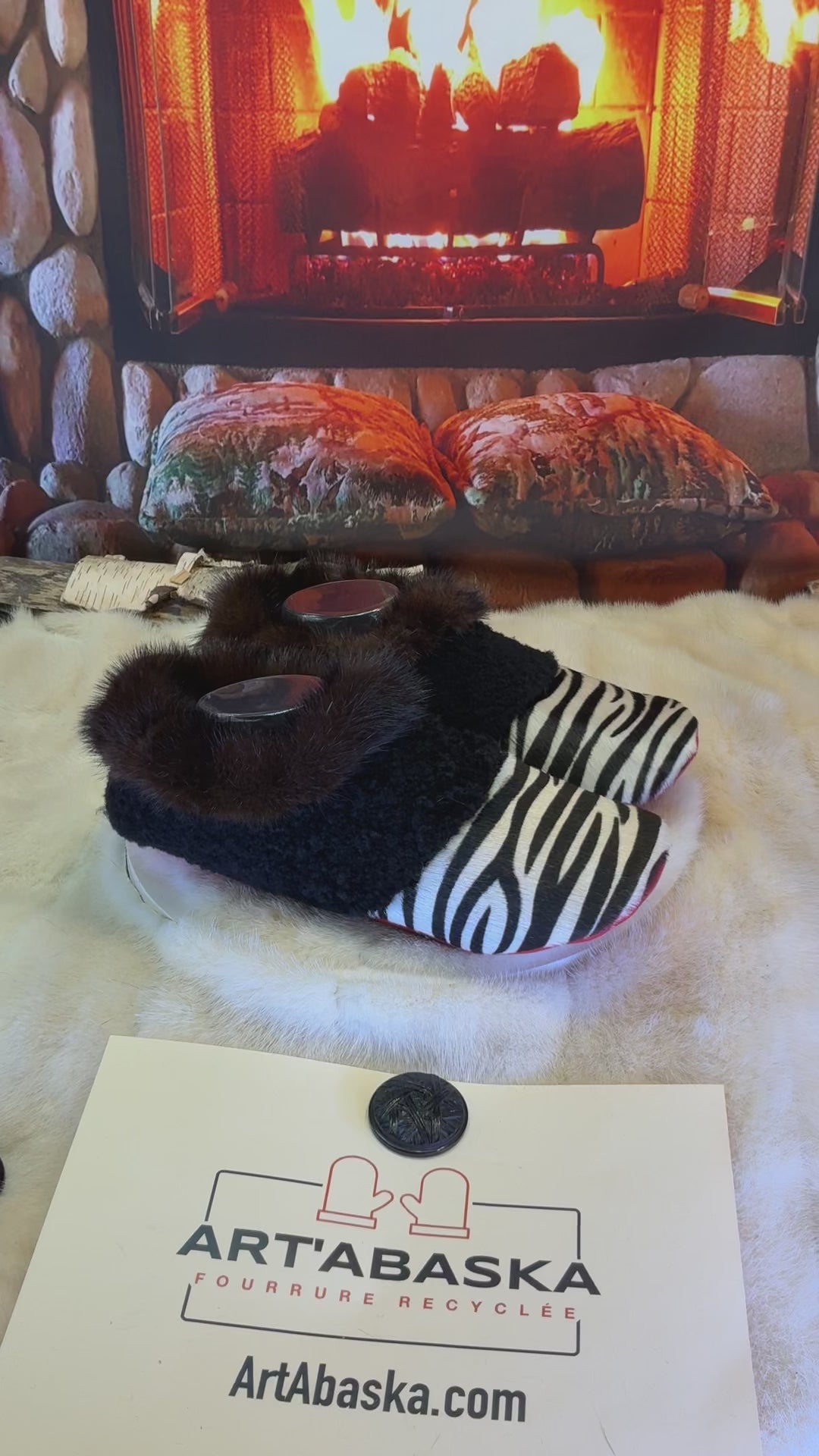 Slipper Gilberte pointure 9 Homme / 11 femme  – Sherling italien & cuir recyclé, pièce unique faite à la main au Québec