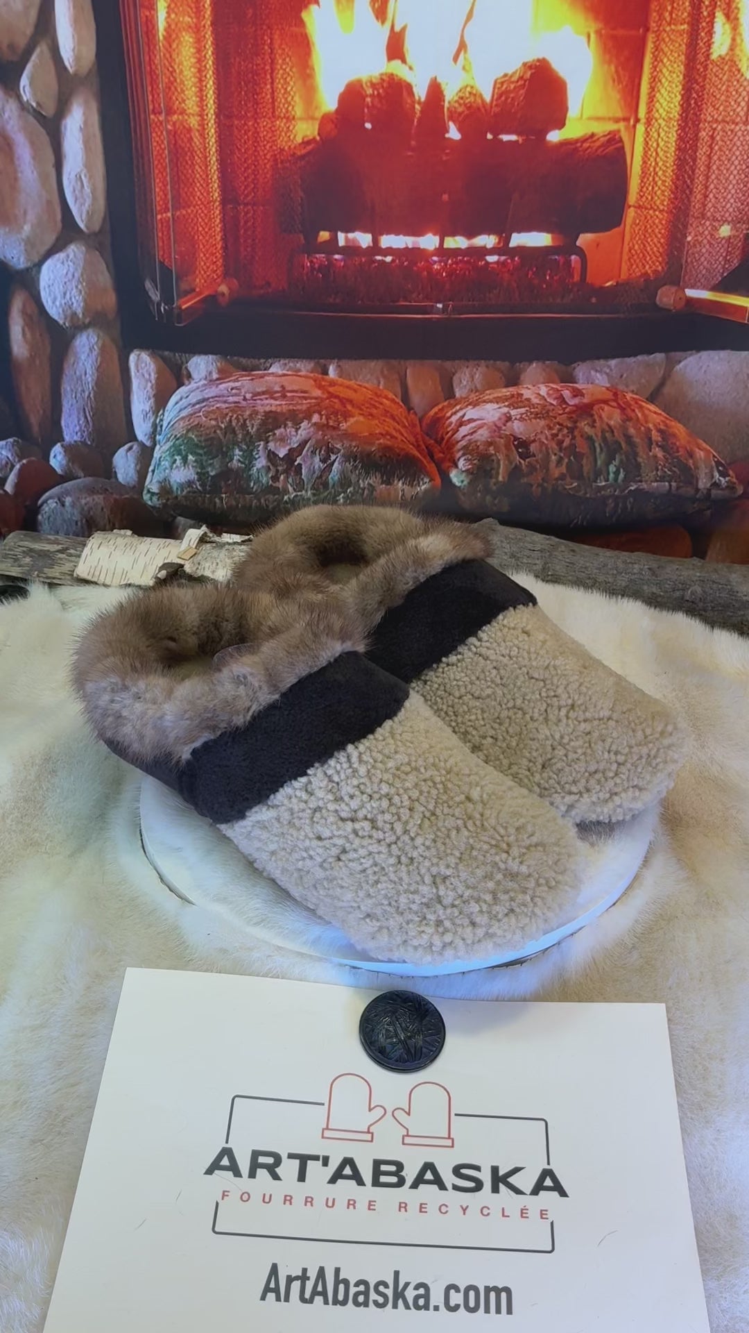 Slipper Les Marie pointure 12 Homme – Sherling italien & cuir recyclé, pièce unique faite à la main au Québec