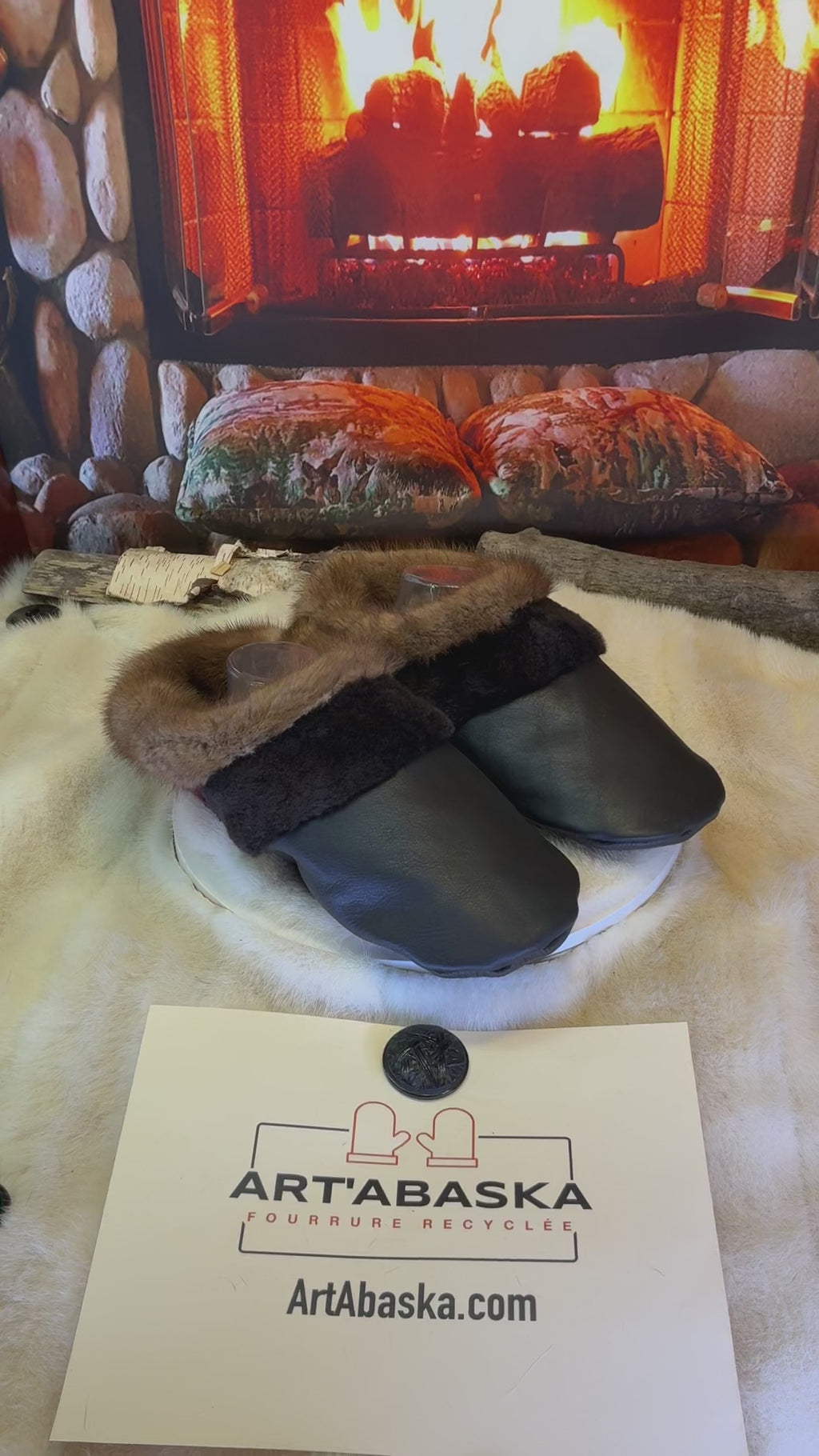 Slipper Les Françoise pointure 12 Homme – Sherling italien & cuir recyclé, pièce unique faite à la main au Québec