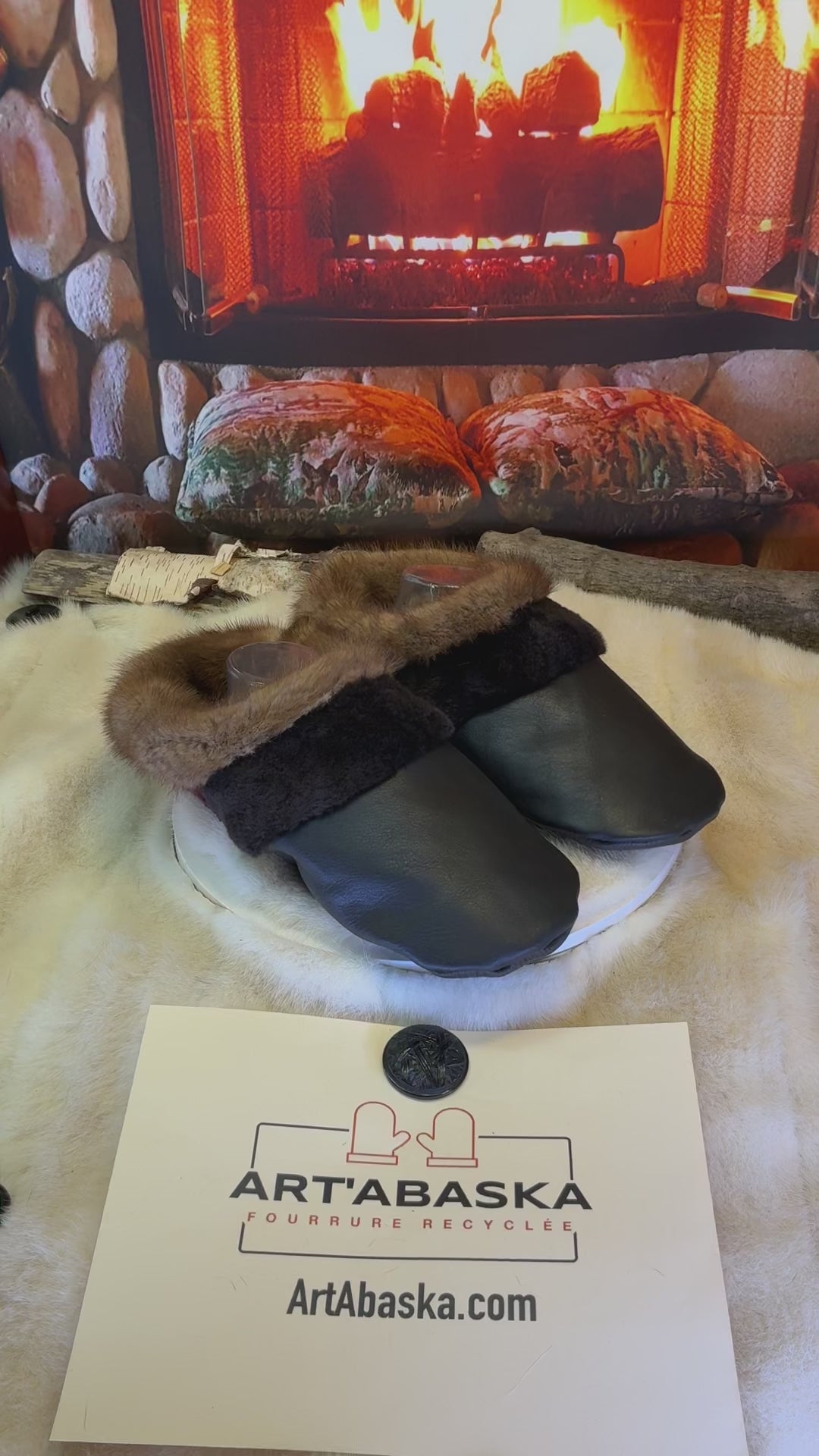 Slipper Les Françoise pointure 12 Homme – Sherling italien & cuir recyclé, pièce unique faite à la main au Québec