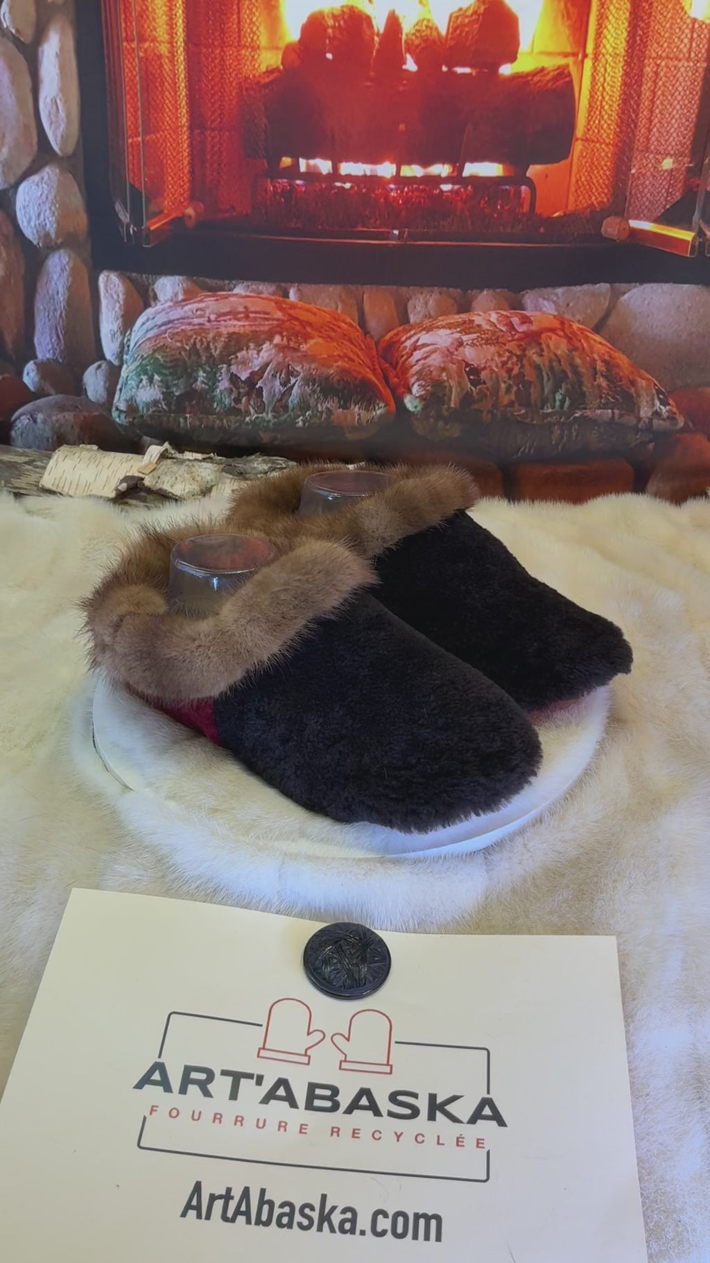 Slipper Pauline pointure 9 femme – Sherling italien & cuir recyclé, pièce unique faite à la main au Québec
