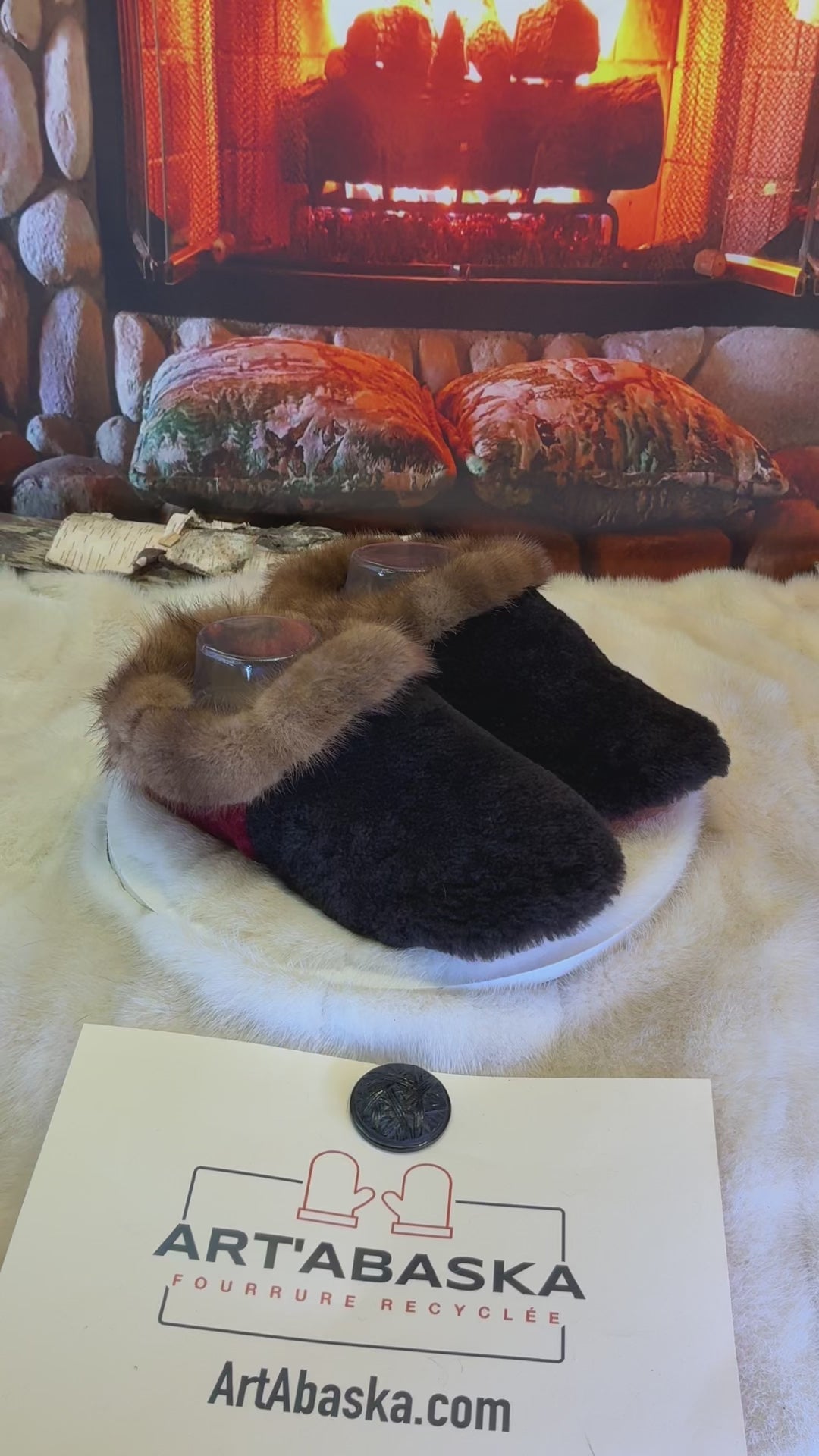 Slipper Pauline pointure 9 femme – Sherling italien & cuir recyclé, pièce unique faite à la main au Québec
