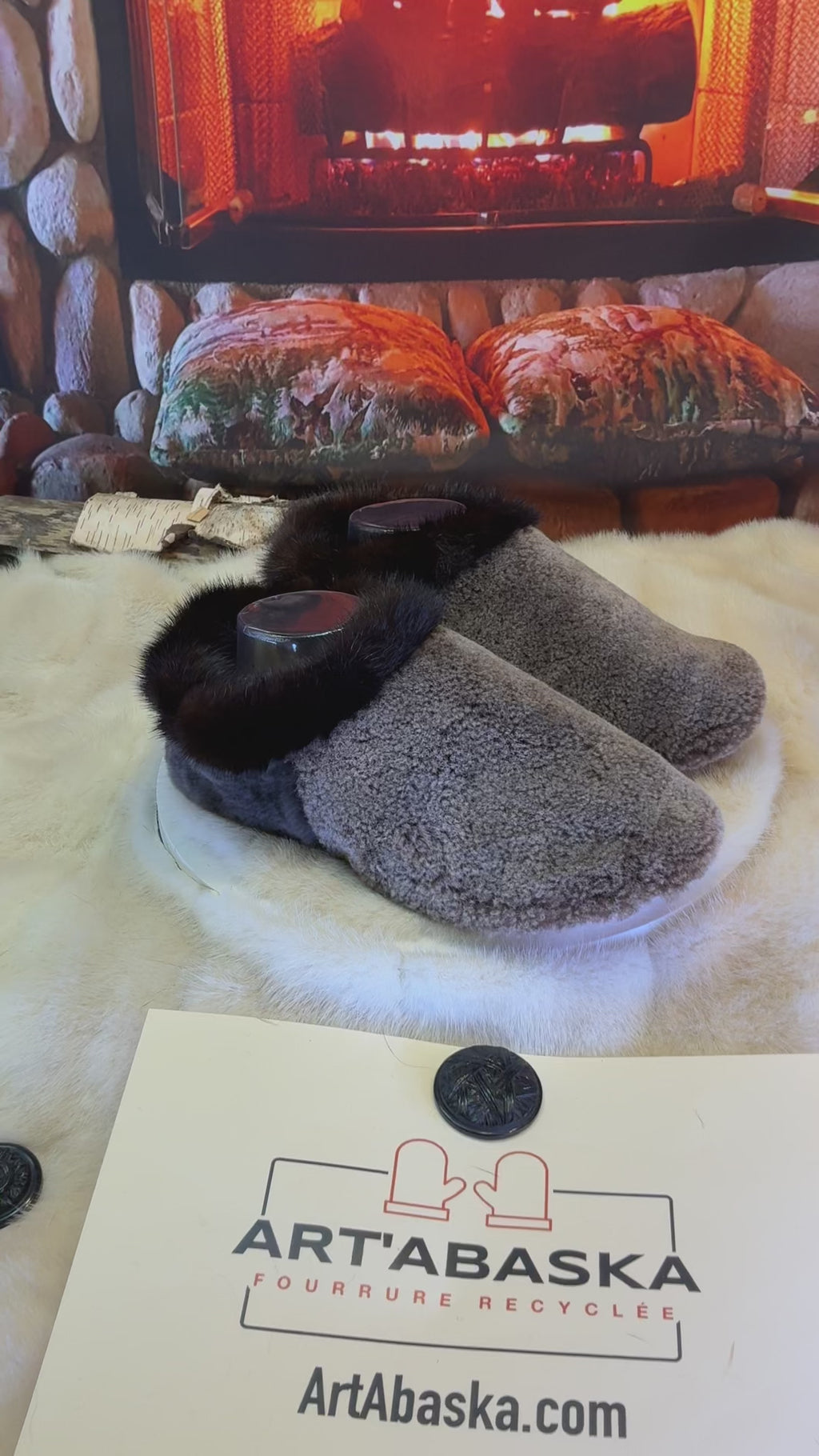 Slipper Denise pointure 9 femme – Sherling italien & cuir recyclé, pièce unique faite à la main au Québec